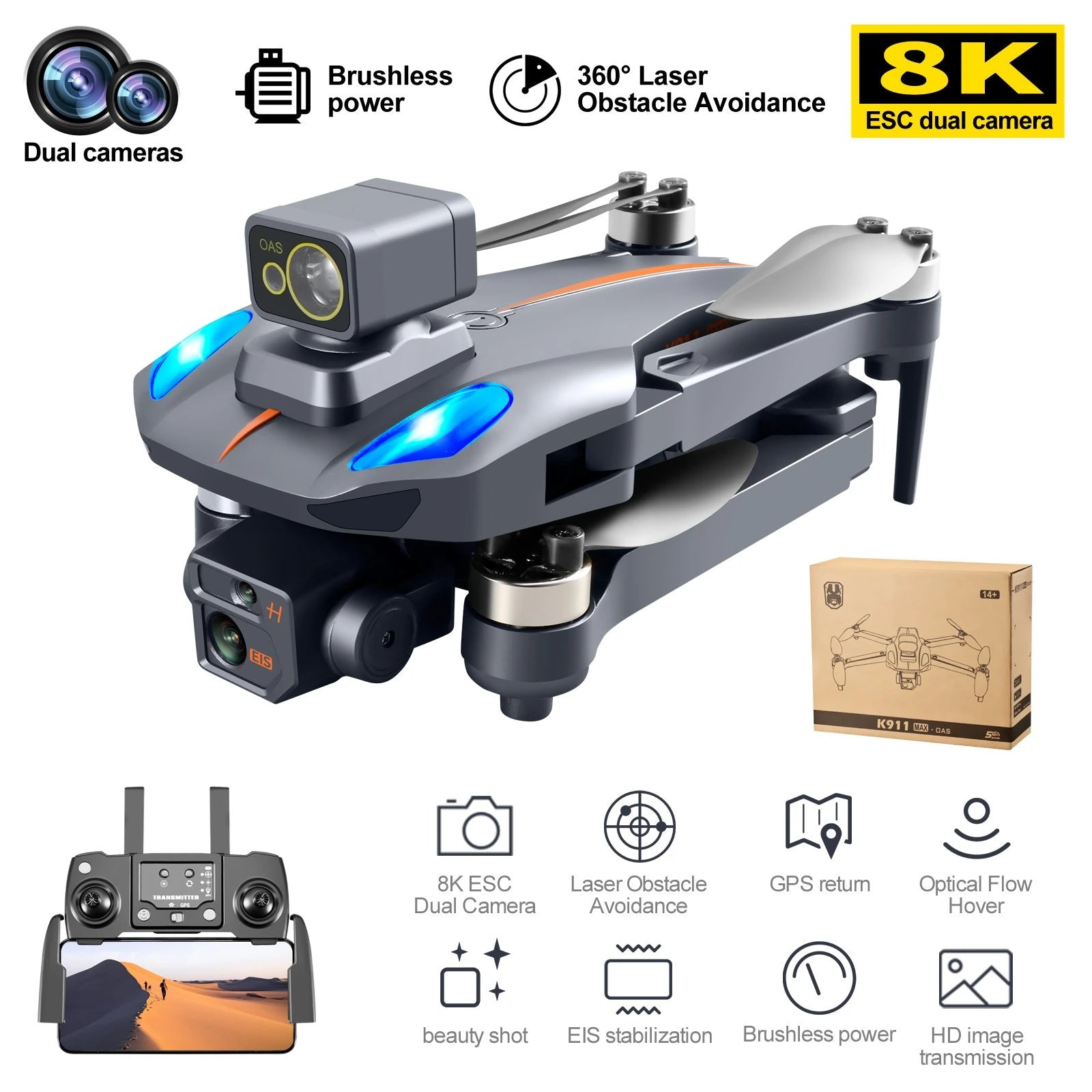 K911 max 8K HD Dual Camera Drone with Smart 360-Degree Laser Obstacle Avoidance Professional Camera Drone 4 K911 max 8K HD Dual Camera Drone with Smart 360-Degree Laser Obstacle Avoidance Professional Camera Drone - Image 4
