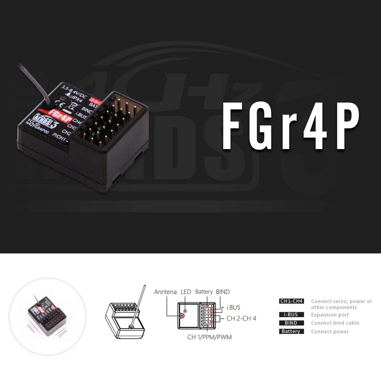 FlySky FGR4P 2.4GHz 4CH Receiver - AFHDS 3 PWM/PPM/I.bus/S.bus Output for FSG4P Transmitter RC Car Boat 4 FlySky FGR4P 2.4GHz 4CH Receiver - AFHDS 3 PWM/PPM/I.bus/S.bus Output for FSG4P Transmitter RC Car Boat — изображение 4