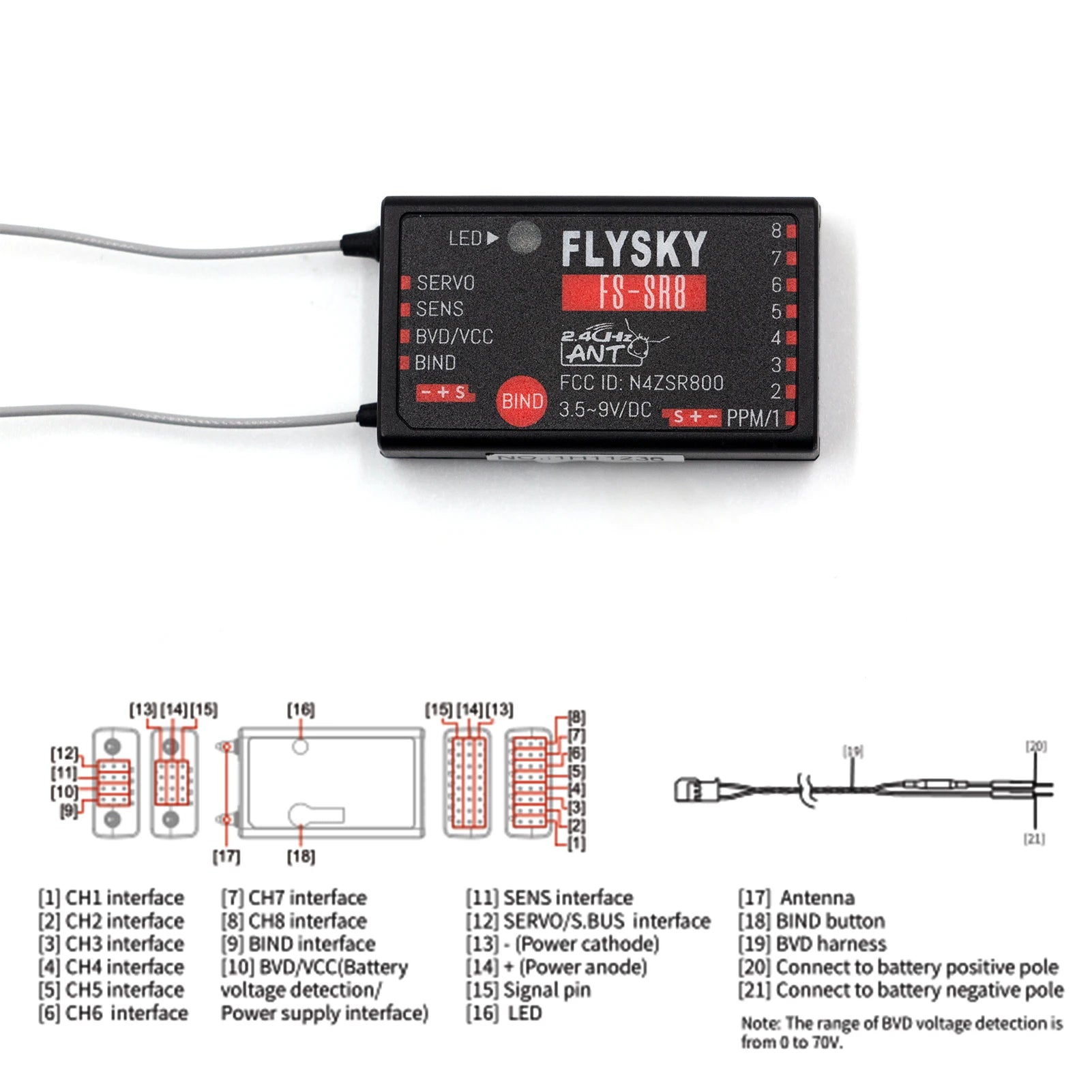 FLYSKY FS-SR8 2.4G 8CH Receiver - ANT Protocol 3.5~9V/DC Receiver for FS-ST8 RC Helicopters Car Boat Remote Controller 2 FLYSKY FS-SR8 2.4G 8CH Receiver - ANT Protocol 3.5~9V/DC Receiver for FS-ST8 RC Helicopters Car Boat Remote Controller — изображение 2
