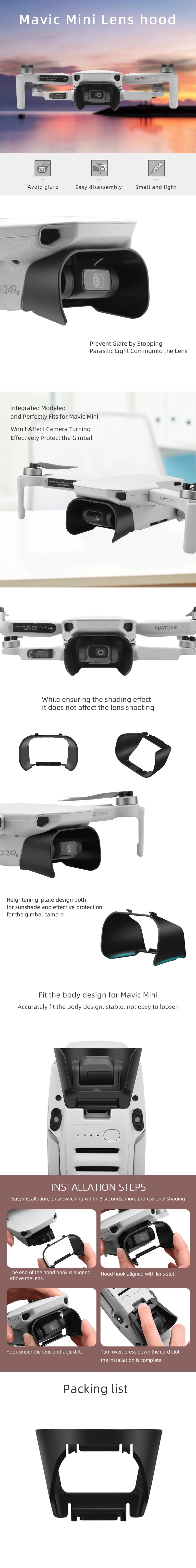 Mavic Mini Lens hood prevent glare Easy disassembly Small and