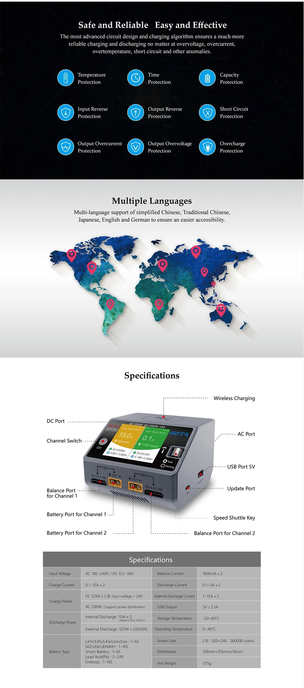 HOTA D6 Pro Charger, the most advanced circuit design and charging algorithm ensures a much more reliable charging and dischar