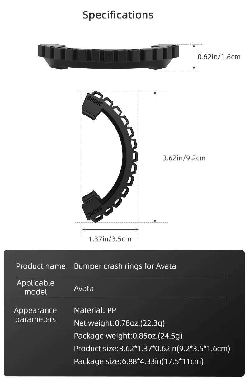Propeller Guard for DJI AVATA Drone, Specifications 0.62in/1.1.6cm 3.62in/9.2cm 1,
