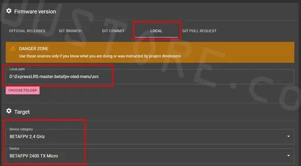 BETAFPV ELRS Micro TX Module, Firmware version OFFICIAI RFLEASES GM BRanch Gu