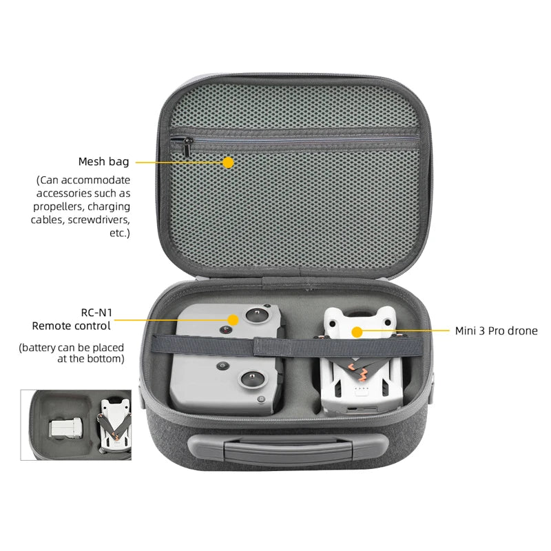 Storage Bag For DJI Mini 3 Pro, bag can accommodate accessories such as propellers, charging bles, screwdrivers