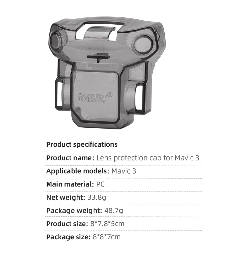 Lens Cap Gimbal Holder Case for DJI Mavic 3 Drone - Camera Gimbal Protector Dust-proof Cover Transport Holder Drone Accessories 9 Lens Cap Gimbal Holder Case for DJI Mavic 3 Drone, BRDRG Product specifications Lens protection cap for Mavic 3 Applicable models: Mavic