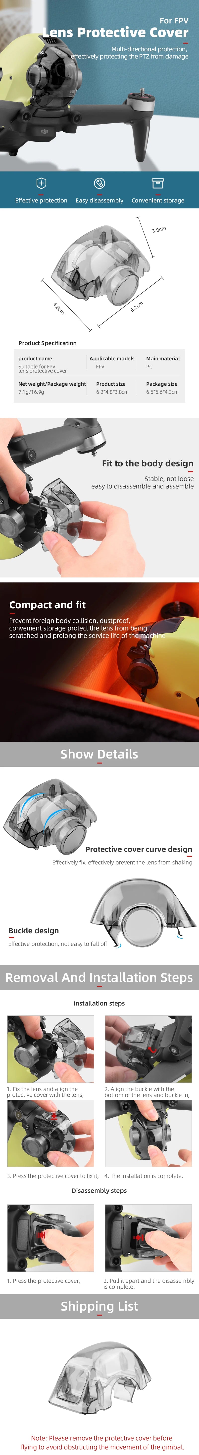 Lens Cap for DJI FPV Combo, FPV ens Protective Cover Multi-directional protection effectively protecting the PTZ from