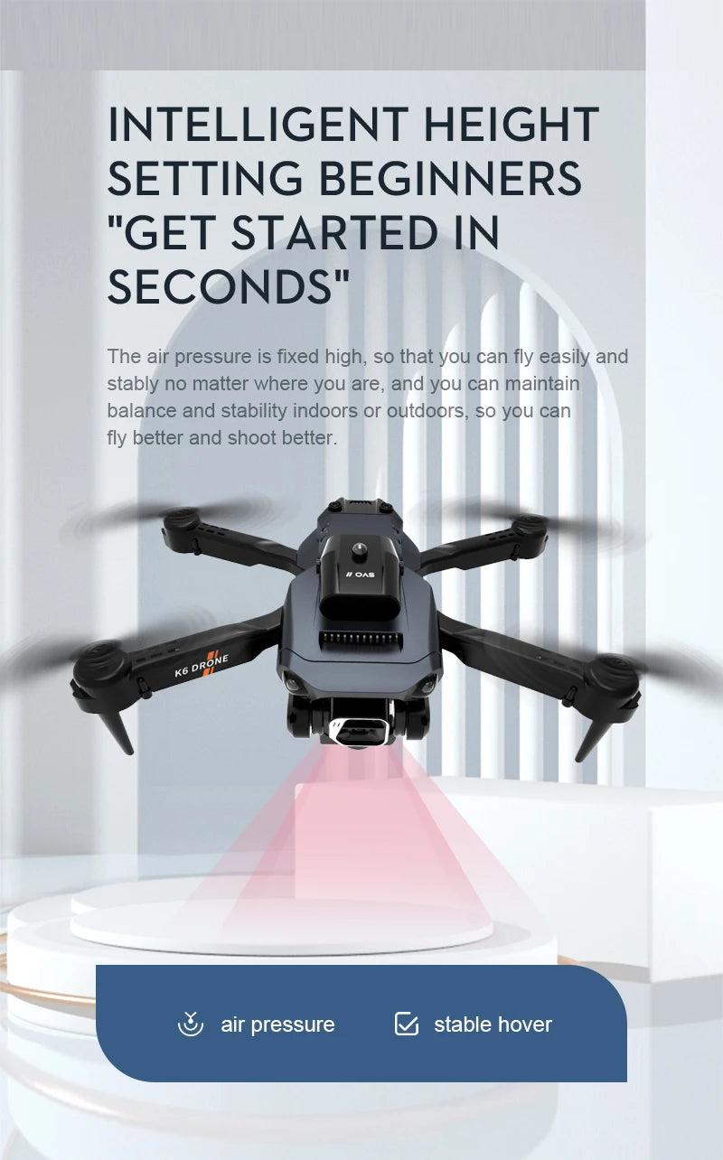 NEW K6 Drone Professional 4K HD Camera Mini Drone Optical Flow Localization Three Sided Obstacle Avoidance Quadcopter Toy Gift 86 NEW K6 Drone, intelligent height setting beginners "get started in seconds" air pressure is fixed