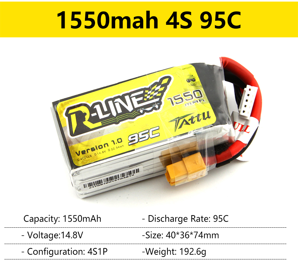 Gens Ace Tattu R-Line 1.0 2.0 LiPo Rechargeable Battery 550/650/750/850/1050/1300/1550/1800mah 95C 3S 4S 6S for RC FPV Racing 76 QLINZ/ 1550 Trtu 952 1.0 Version 70456 "j