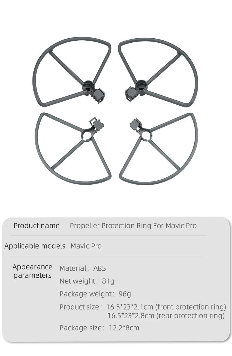 4pcs Propeller Guard Protector for DJI Mavic Pro Platinum Drone Blade Bumper Props Quick Release Protective Cover Landing Gear 8 4pcs Propeller, ring measures 16.5*23*2.Icm (front protection ring) and