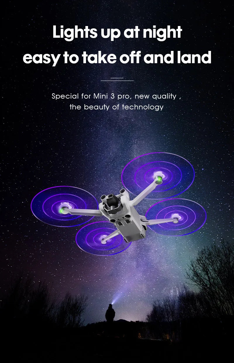 Пропеллер со светодиодной вспышкой — 4 шт. Mini 3 Pro, перезаряжаемый малошумный быстросъемный пропеллер для DJI Mini 4 Pro, аксессуары для дронов и квадрокоптеров 24 LED Light Flash Propeller, Lights up at night easyto take off andland Special for Mini 3 pro, new