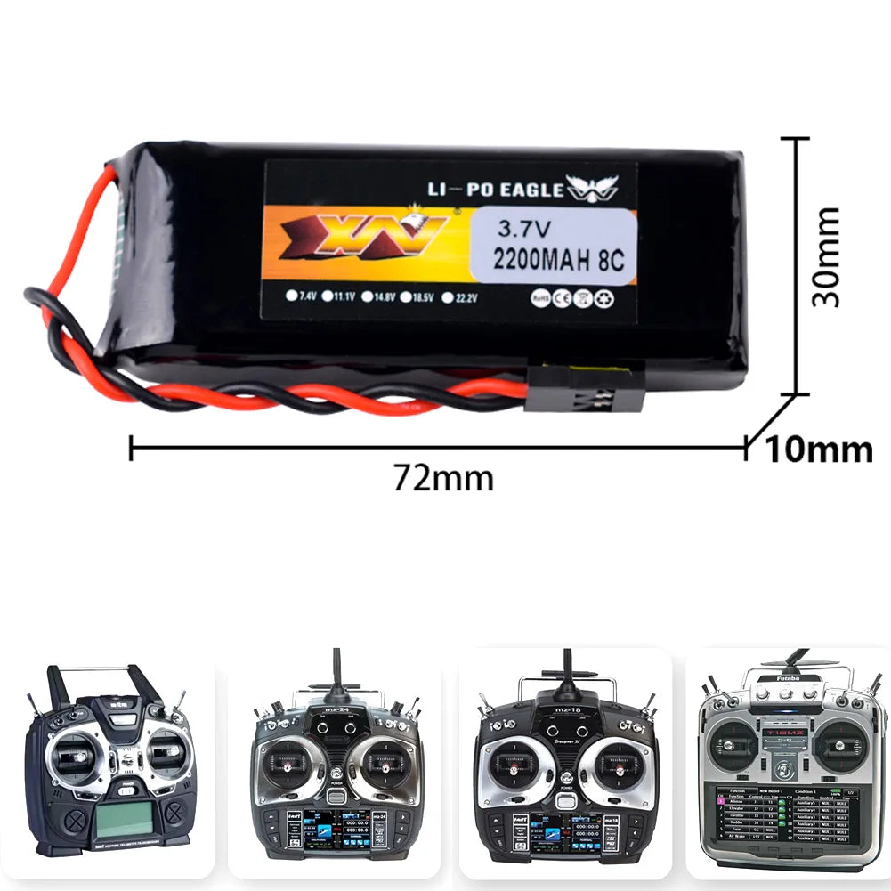 1/2 قطعة YW 3.7 فولت 2200 مللي أمبير 8C بطارية ليبو ل Graupner MZ-12 برو/Wfly ET07 X4 الارسال RC نموذج الطائرة بدون طيار 24 size:72*30*10MM(5MM) weight:69g 1