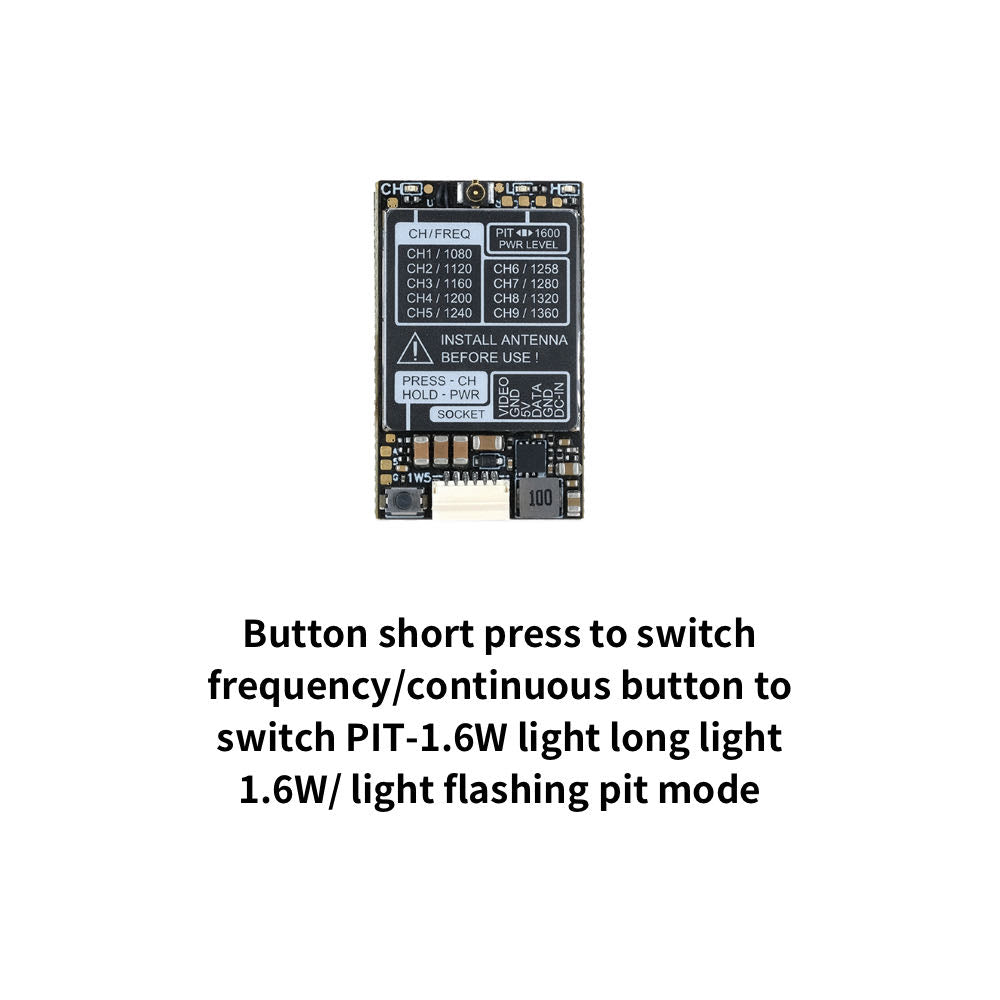 RushFPV 1.6W 1.3G VTX, CHOJ CHIFREQ PIT AW1600 PWR LeveL C