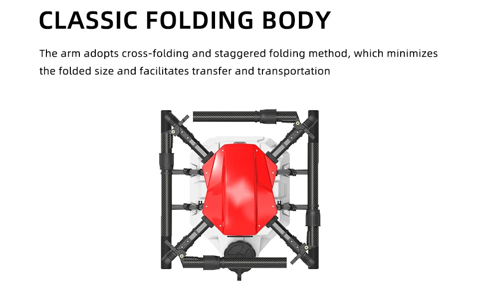 EFT E410P 10L Agriculture Drone - 4 Axis Agriculture Drone frame 10L Water Tank 30inch Propeller Compact With Hobbywing X8, JIYI K3A Pro,Skydroid H12 70 EFT E410P 10L Agriculture Drone, CLASSIC FOLDING BODY The arm adopts cross-folding and stagg