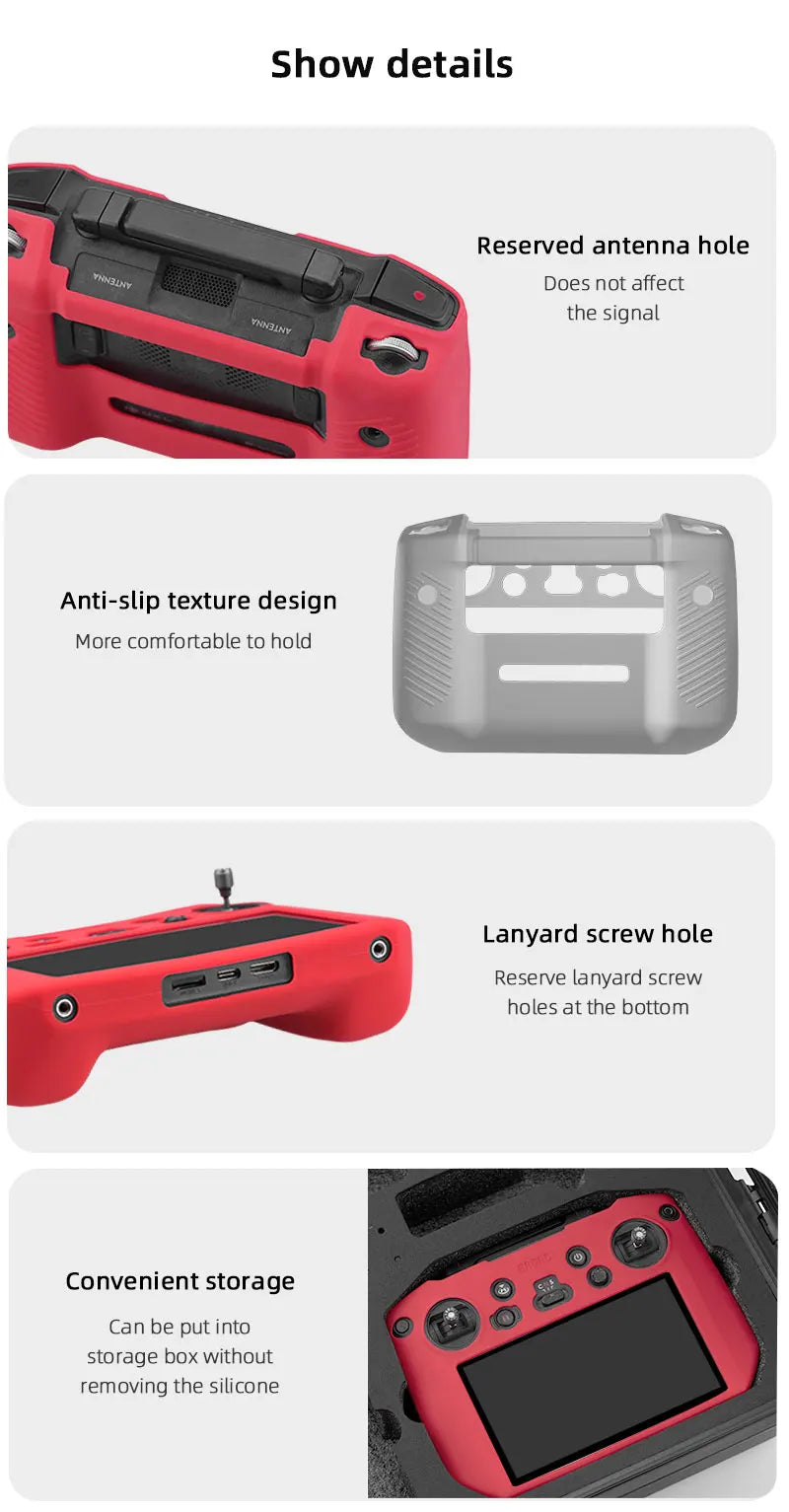 Silicone Case for DJI Mavic 3 Remote Controller - Cover Protective Case Sleeve Anti-Scratch DJI RC Pro Accessories 32 Silicone Case for DJI Mavic 3 Remote Controller, details Reserved antenna hole Does not affect the signal Anti-slip texture design More comfortable to