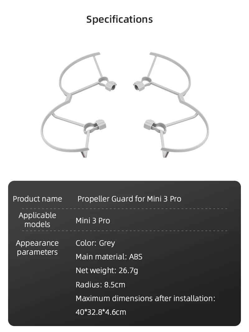 DJI Mavic Mini 1/2/SE/MINI 3 PRO Propeller Guard Protector Props Blade Protection Cover Cage Drone Accessories 54 Specifications Propeller Guard for Mini 3 Pro Applicable models Color: Grey parameters Main material