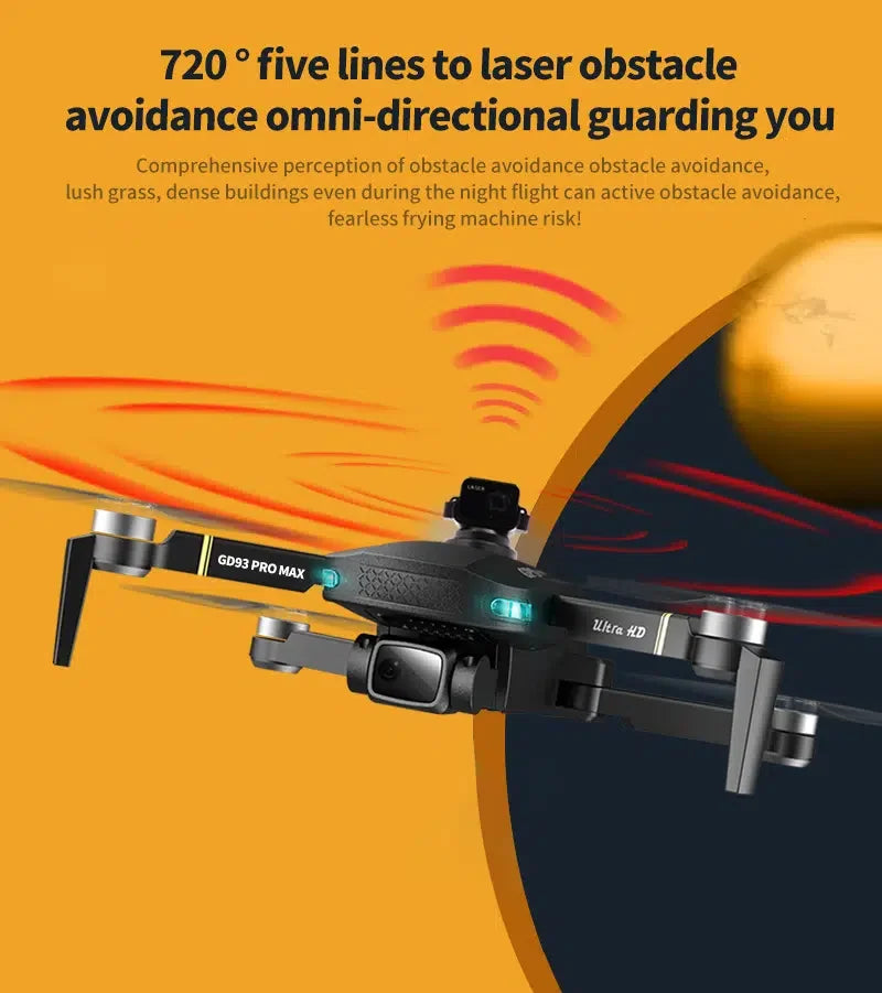 GD93 Pro Max Drone - GPS Foldable Drone With ESC Camera And Brushless Motors,LED Screen, Optical Flow Positioning, Brushless Motor, Trajectory Fight, 44 GD93 Pro Max Drone, 720 five lines to laser obstacle avoidance omni-directional guard