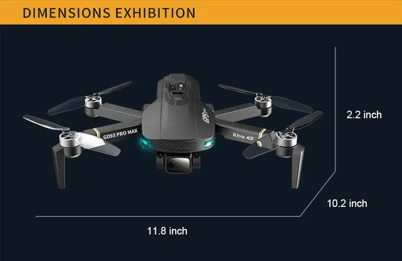 GD93 Pro Max Drone - GPS Foldable Drone With ESC Camera And Brushless Motors,LED Screen, Optical Flow Positioning, Brushless Motor, Trajectory Fight, 56 GD93 Pro Max Drone, dimensions exhibition 2.2 inch g093 pro 10.2 inch 1