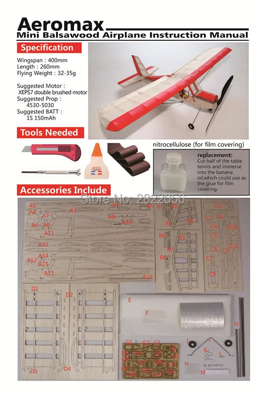 RC Plane Laser Cut Balsa Wood Airplane Micro AEROMAX Kit Wingspan 400mm Balsa Wood Model Building Kit 21 RC Plane Laser Cut Balsa Wood Airplane, Aeromax Mini Balsaweed Airplane Instruction Manual Specification Wingspan 400mm