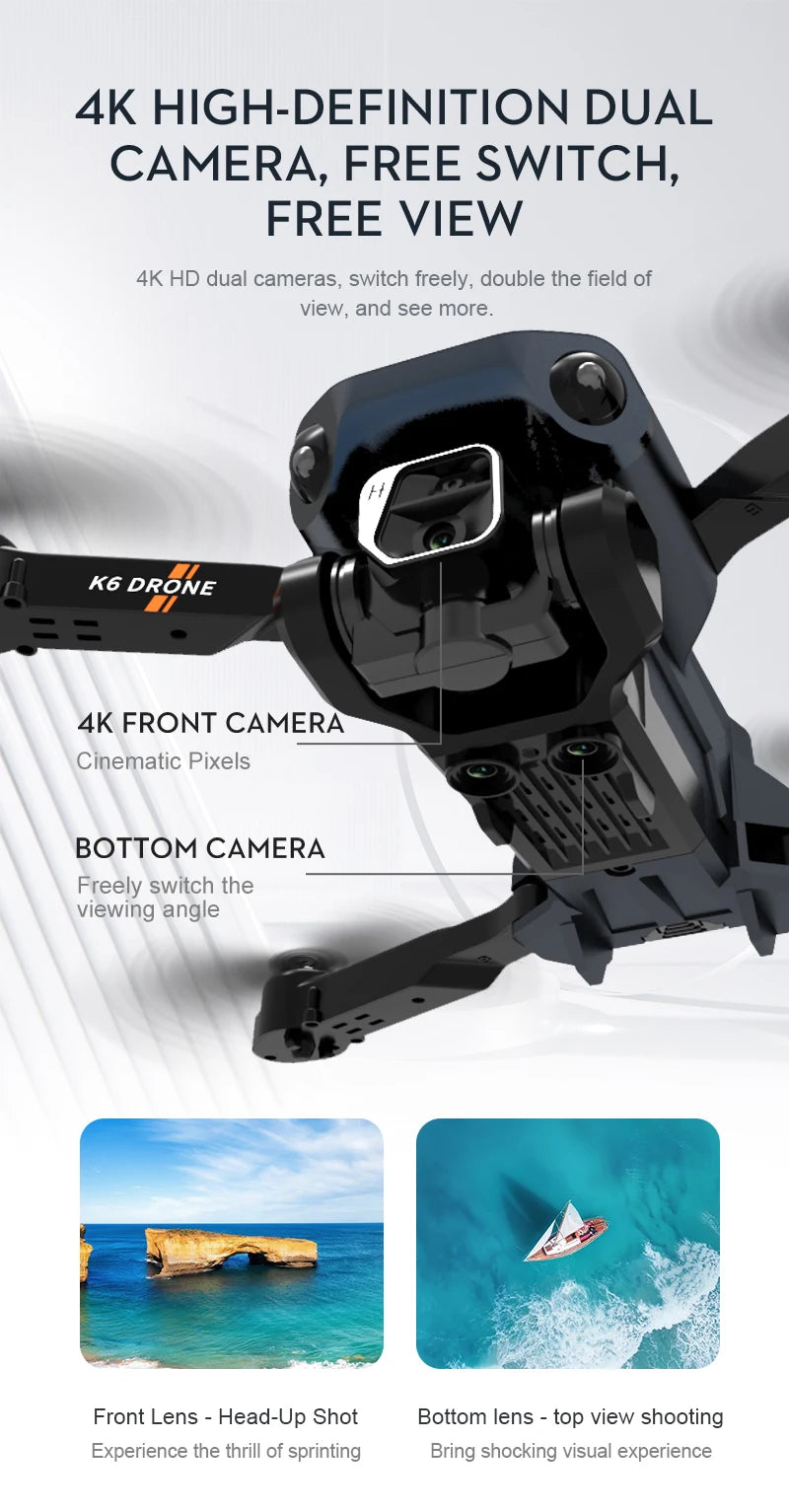 NEW K6 Drone Professional 4K HD Camera Mini Drone Optical Flow Localization Three Sided Obstacle Avoidance Quadcopter Toy Gift 90 NEW K6 Drone, 4k high-definition dual camera, free switch, free