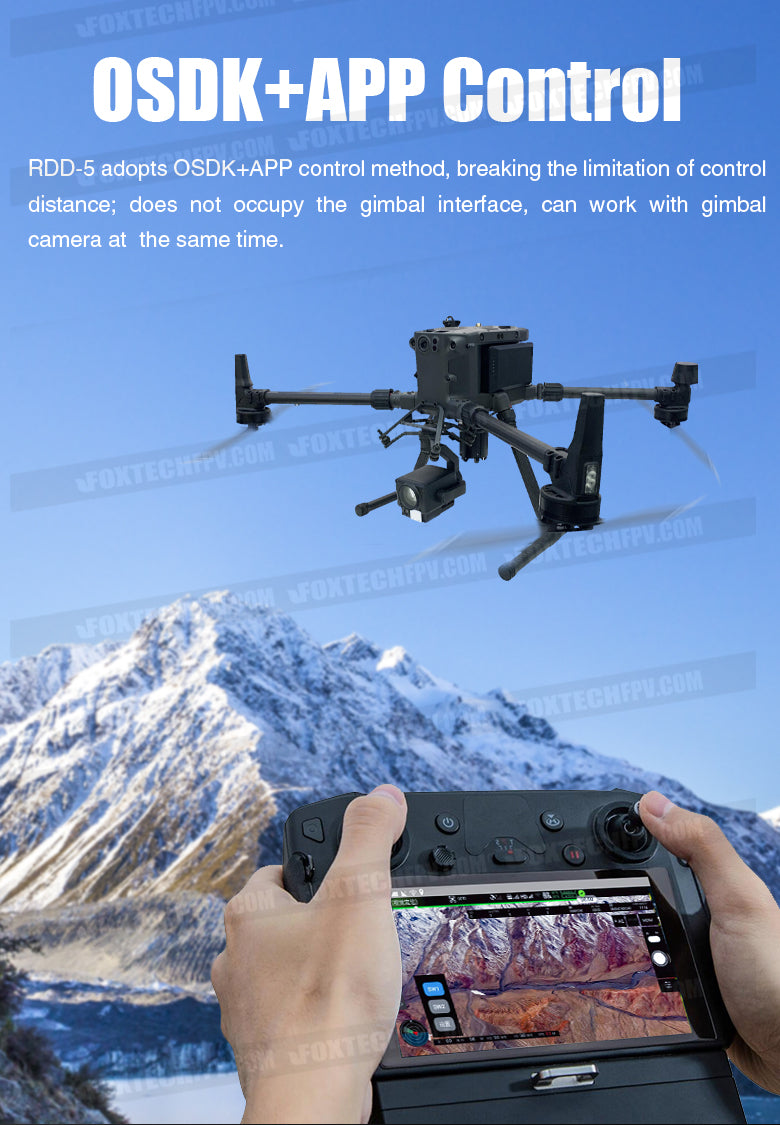 RDD-5 25KG Payload Release and Drop Device 12 RDD-5 25KG Payload Release and Drop, Wireless remote controller for drone and gimbal systems, eliminating distance limits.