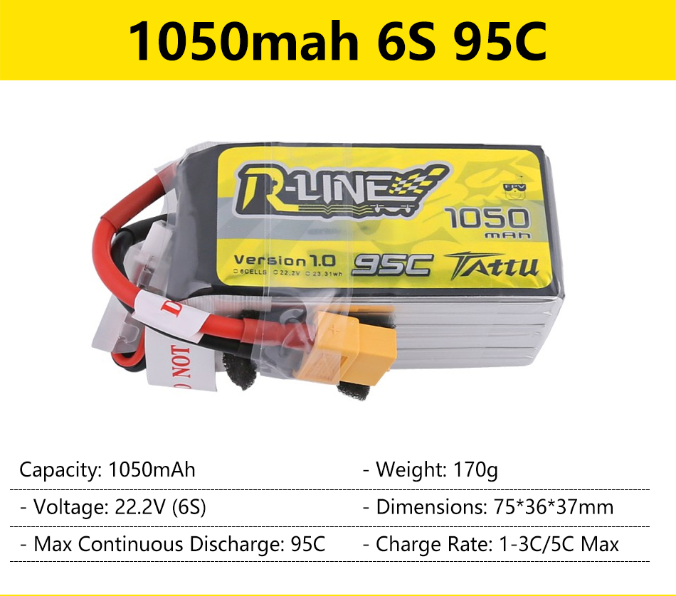 Gens Ace Tattu R-Line 1.0 2.0 LiPo Rechargeable Battery 550/650/750/850/1050/1300/1550/1800mah 95C 3S 4S 6S for RC FPV Racing 72 1050mAh 6S 95C DLEZZ 1050 MAn Ycersion