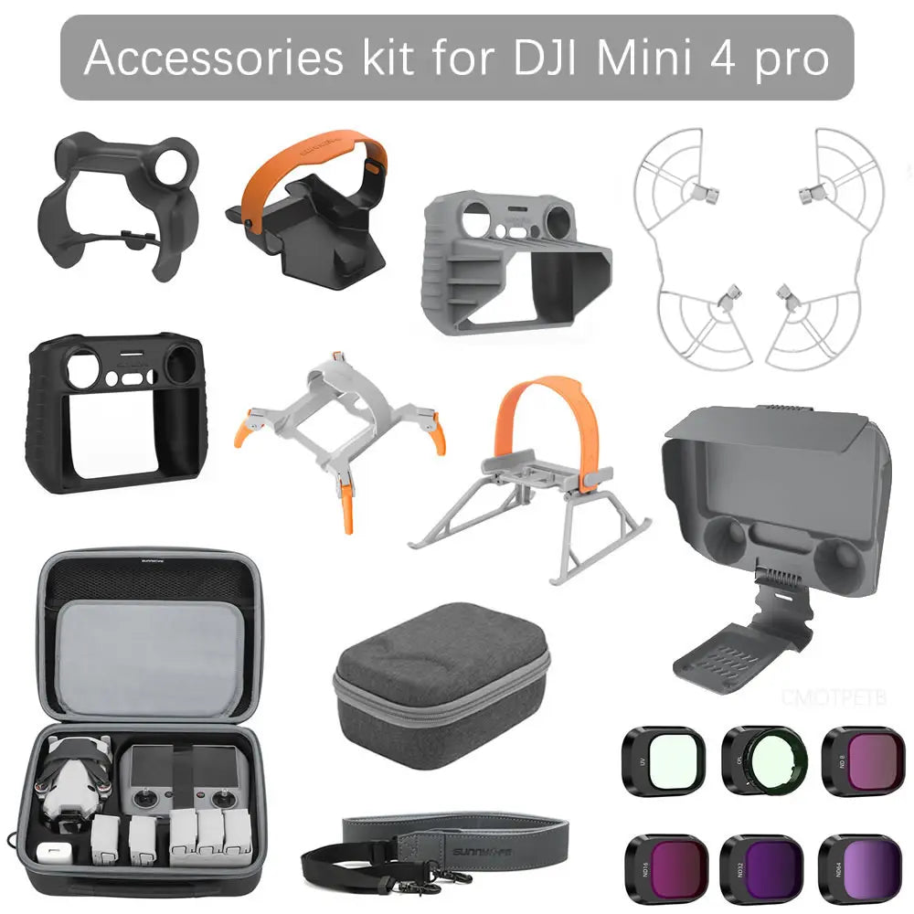 Accessories Kit for DJI Mini 4 Pro - Landing Gear Lens Cap Propeller Guard Cage Holder Filter RC 2 Controller Silicone Case bag 4 Accessories Kit for DJI Mini 4 Pro, DJI Mini 4 pro Accessories Size : 10*5*5 Weight : 35g