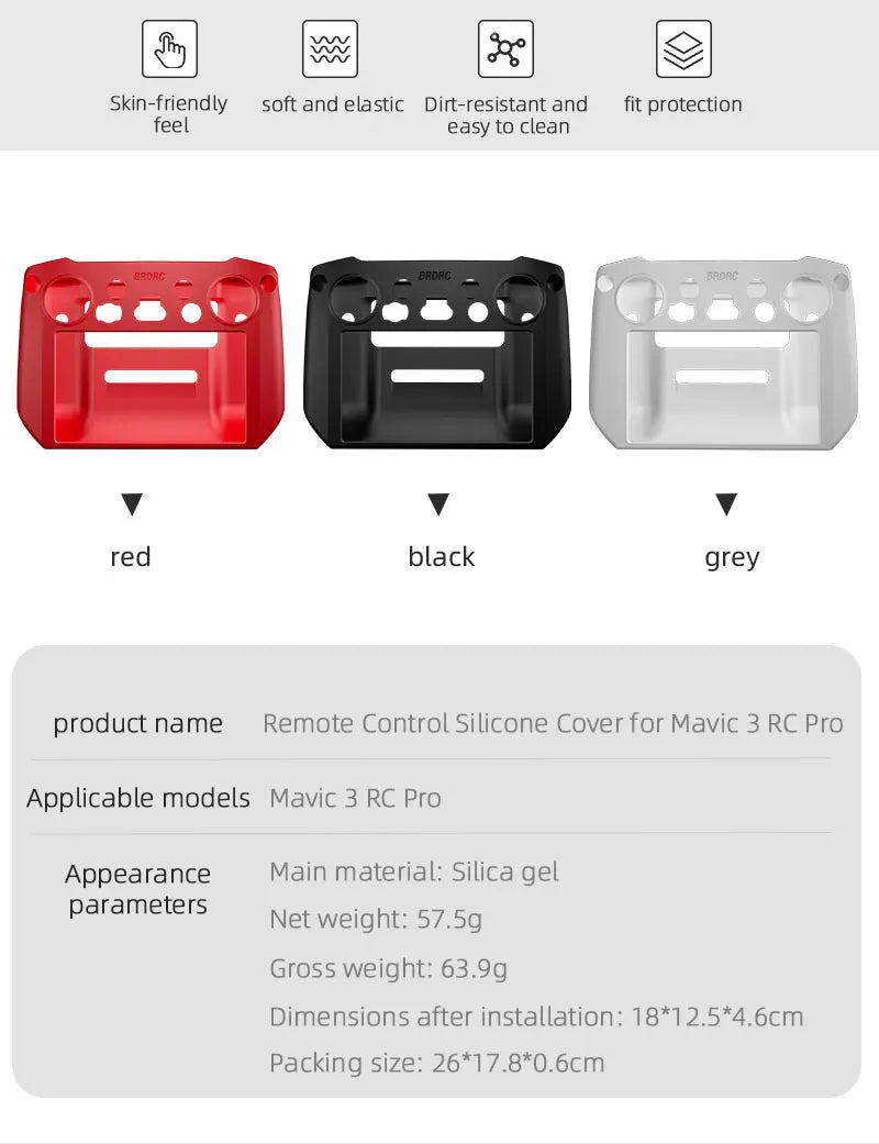Silicone Case for DJI Mavic 3 Remote Controller - Cover Protective Case Sleeve Anti-Scratch DJI RC Pro Accessories 26 Silicone Case for DJI Mavic 3 Remote Controller, BaDAC daoac red black grey product name Remote Control Silicone Cover for Mavic