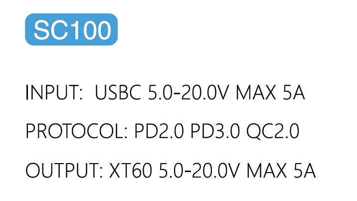 Toolkitrc SC100 Typ-C auf XT60 Ladekabel für Toolkitrc M7 M6 M6D M8S Ladegerät 7 SC100 INPUT: USBC 5.0-20.OV MAX 5A PROTO