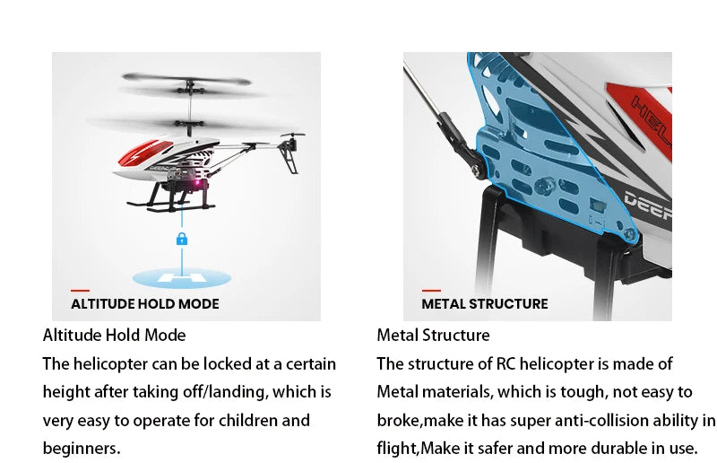DEERC DE51 Rc Helicopter - Altitude Hold RC Planes With Gyro For Kid Beginner 2.4G Aircraft Indoor Flying Boys Toys 40 DEERC DE51 Rc Helicopter, c ALTITUDE HOLD MODE METAL STRUCTURE The structure