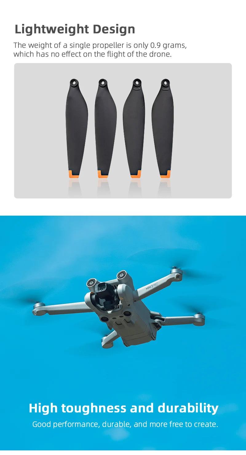 1 Pair Propeller, Lightweight Design The weight of a single propeller is only 0.9 grams, which has