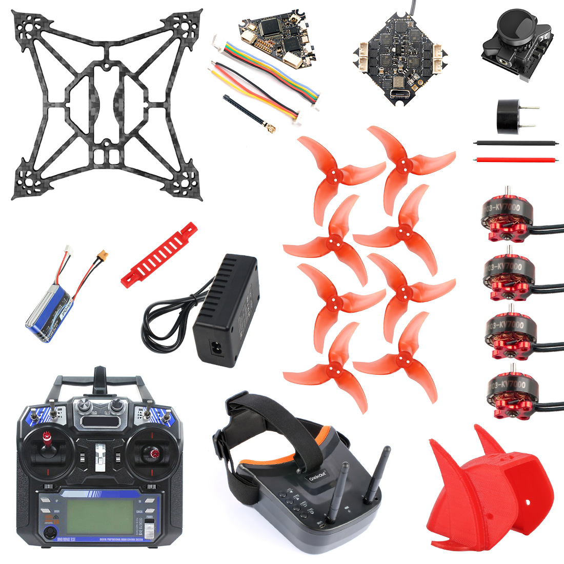 مجموعة كاملة من مسواك JMT T100 DIY FPV Racing Drone - مع 1200TVL PAL / NTSC Cam/FS I6 وحدة تحكم عن بعد / 5.8G FPV LST-009 FPV Goggles 16 JMT T100 DIY FPV Racing Drone, 1x Razer Micro 1200TVL 1.8mm lens FPV Camera 1x