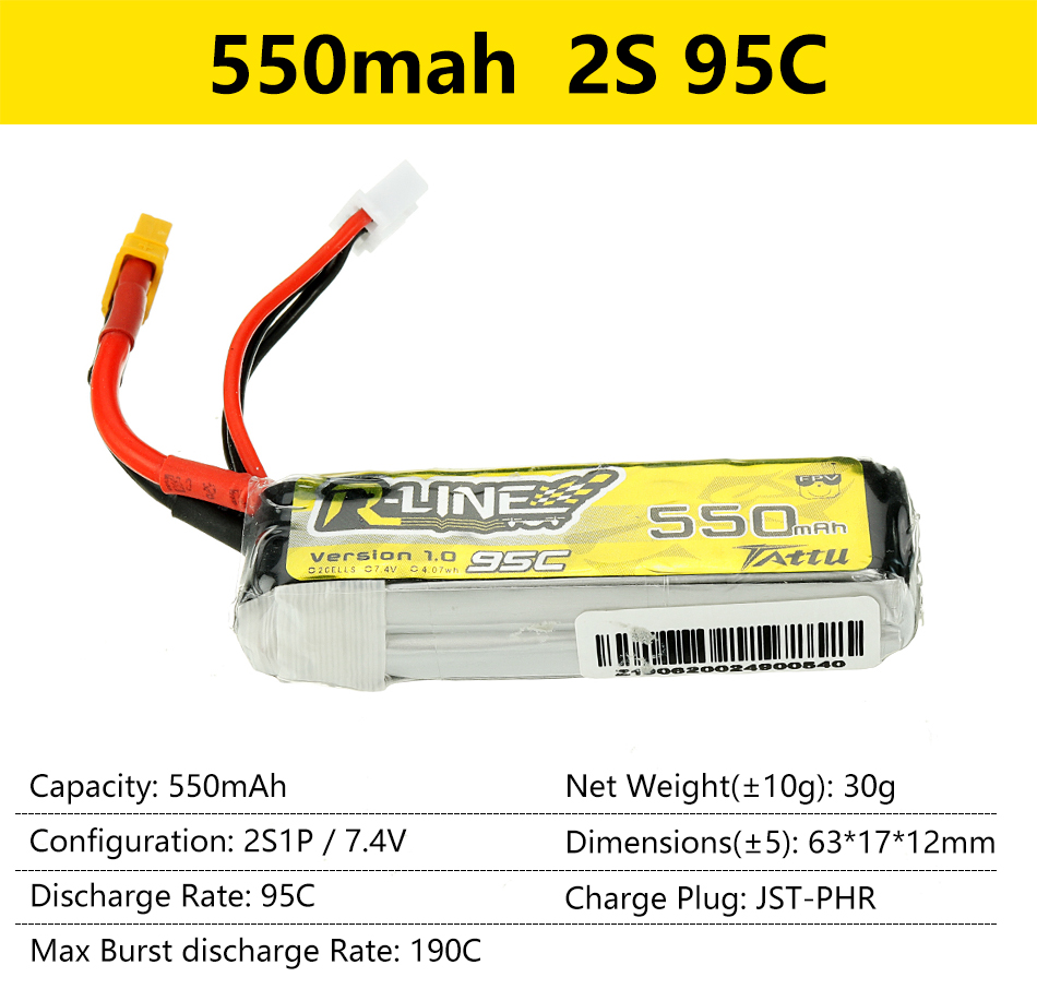 Gens Ace Tattu R-Line 1.0 2.0 LiPo Rechargeable Battery 550/650/750/850/1050/1300/1550/1800mah 95C 3S 4S 6S for RC FPV Racing 64 550mah 2S 95C DZUNE SSOnr Version 1.0