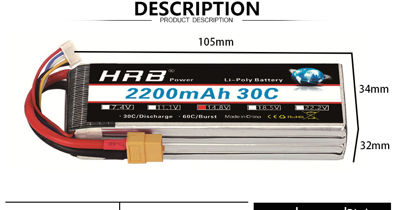 HRB Lipo аккумулятор 4S 14,8 В - 5000 мАч 6000 мАч 2200 мАч 1500 1800 2600 3000 3300 мАч 4000 мАч 10000 мАч 12000 мАч 22000 мАч XT60 RC Запчасти для FPV Дрон Самолет Вертолеты Автомобильные игрушки 27 HRB Lipo Battery, PRODUCT DESCRIPTION 105mm HRB F Polv Enn 2