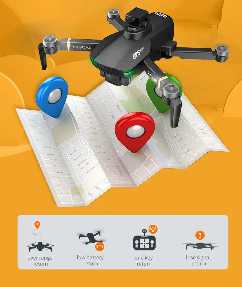 GD93 Pro Max Drone - GPS Foldable Drone With ESC Camera And Brushless Motors,LED Screen, Optical Flow Positioning, Brushless Motor, Trajectory Fight, 46 GD93 Pro Max Drone, 6093 pro klax over range low battery one lose signal return