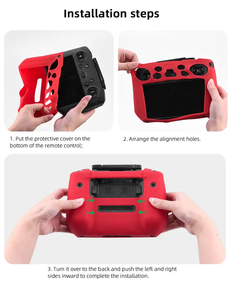 Silicone Case for DJI Mavic 3 Remote Controller - Cover Protective Case Sleeve Anti-Scratch DJI RC Pro Accessories 33 Silicone Case for DJI Mavic 3 Remote Controller, installation steps 1 . 2 . Arrange the alignment holes_ bottom of the remote control