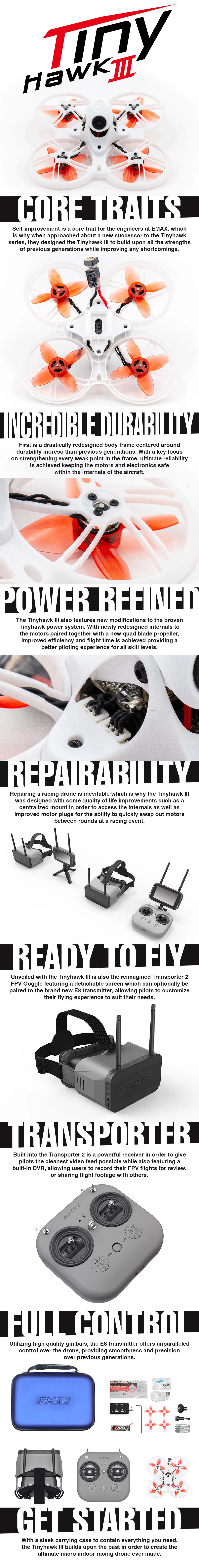Emax Tinyhawk III 3 RTF Kit FPV, the Tinyhawk IIl builds upon all the strengths previous generations while improving any shortcomings .