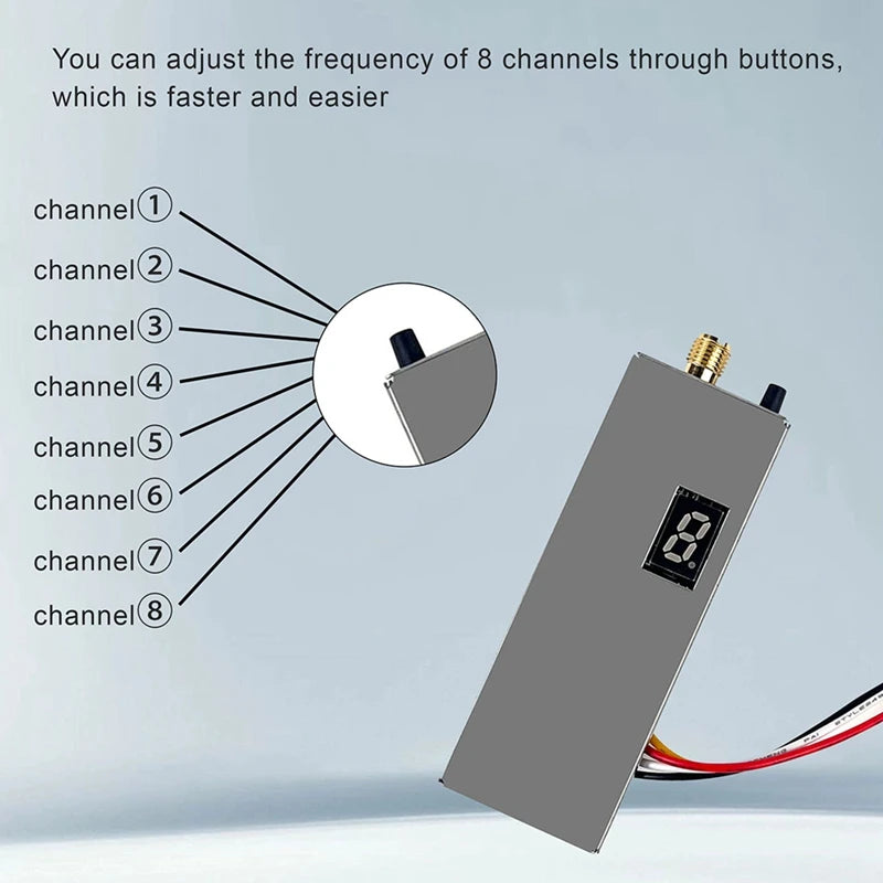 1.2G 1.3G 1.6W 8CH VTX - 0.1Mw/25Mw/800Mw/1600Mw Transmitter For Long Range FPV Drone 21 1.2G 1.3G 1.6W 8CH VTX, Adjusting 8-channel frequencies using buttons for ease with options including channels 1-8.