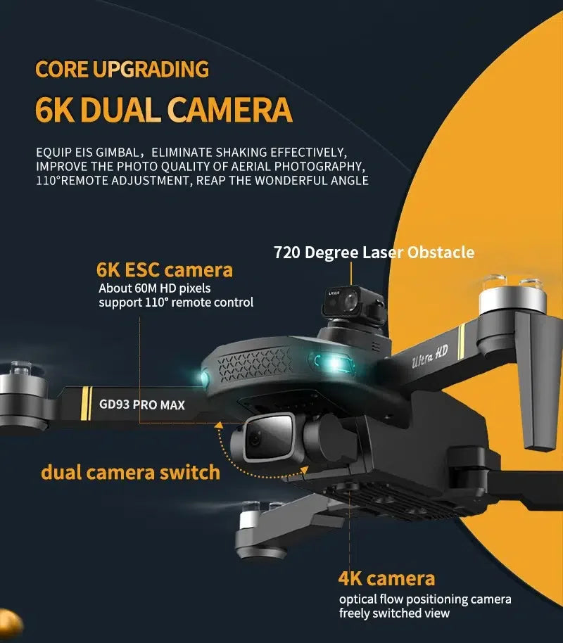 GD93 Pro Max Drone - GPS Foldable Drone With ESC Camera And Brushless Motors,LED Screen, Optical Flow Positioning, Brushless Motor, Trajectory Fight, 39 GD93 Pro Max Drone, core upgrading 6k dual camera equip eis gimbal