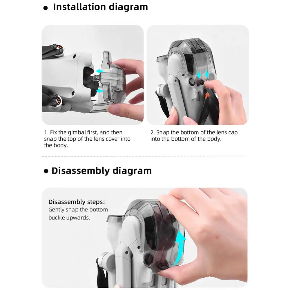 Zubehörset für DJI Mini 3 Pro – Objektivdeckel, Propellerschutz, faltbare Verlängerung, Stützbeine, Halter, Fahrwerk für Mini 3 Combo 54 Accessories Kit for DJI Mini 3 Pro, disassembly steps: snap the bottom buckle upwards: the body .