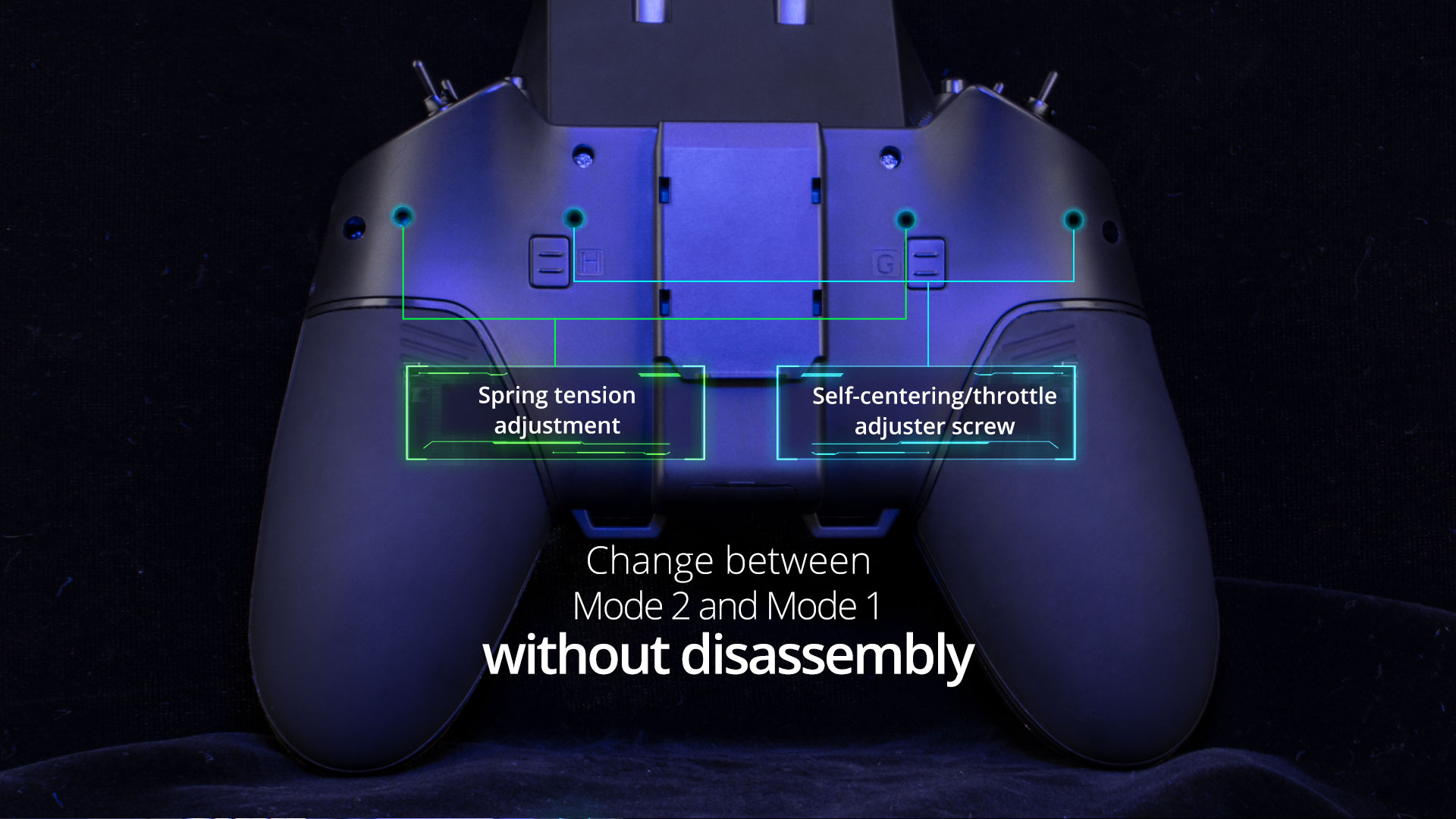 Spring tension Self-centering/throttle adjustment adjuster screw Change between Mode 2 and Mode