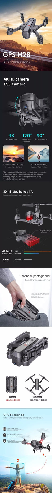 H28 Drone - GPS Wifi 4K HD 20Minutes With 4K HD ESC Wide Angle HD Camera Professional Camera Drone 22 H28 Drone, GPS H28 #K UHDICAMERA ROTATION 4K HD camera ESC