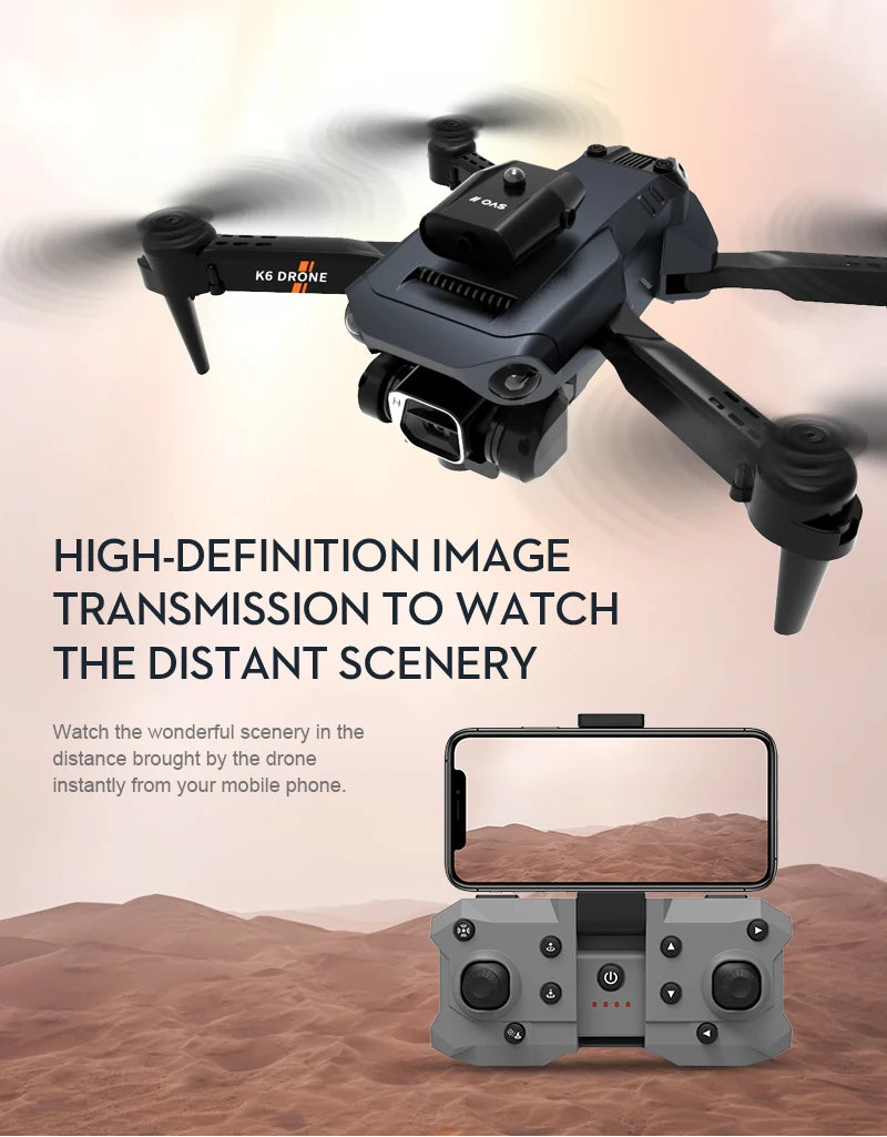 NEW K6 Drone Professional 4K HD Camera Mini Drone Optical Flow Localization Three Sided Obstacle Avoidance Quadcopter Toy Gift 93 NEW K6 Drone, k6 drone high-definition image transmission to watch the