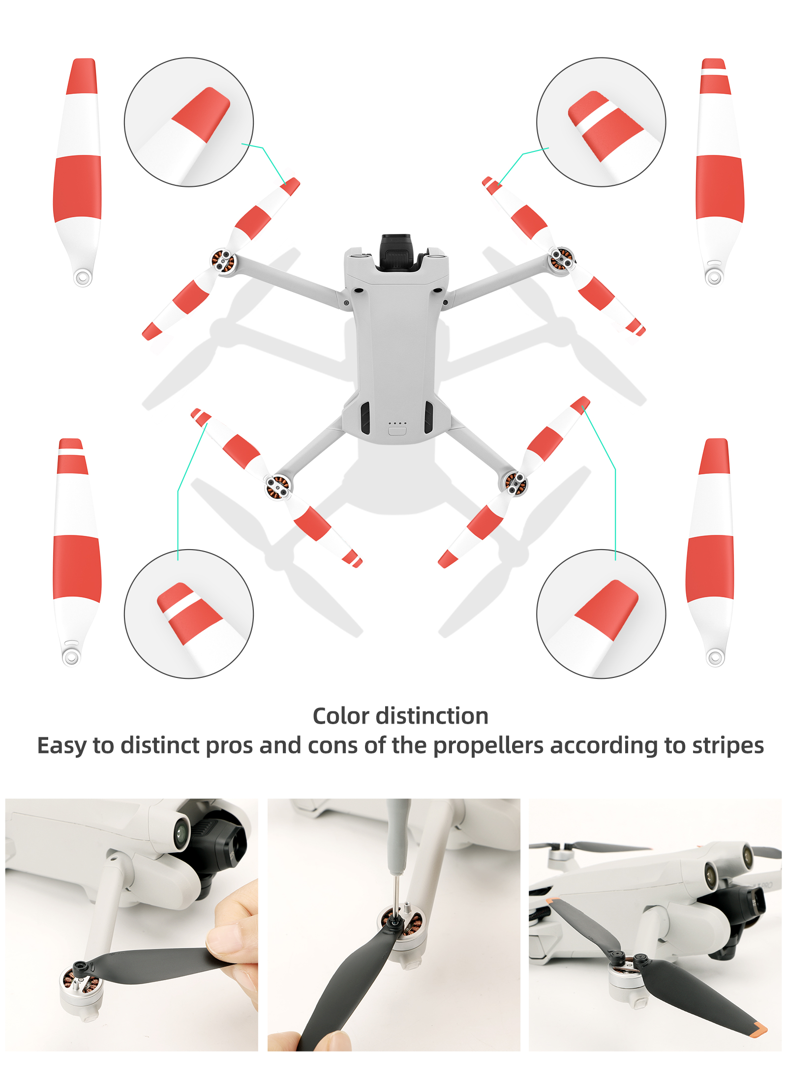 Sunnylife Propellers for DJI Mini 3 Pro MINI 4 PRO drone - Prop Accessories Less Lower Noise Reduction Quick Release Propeller 42 stripes are easy to distinguish between propellers based on stripes .