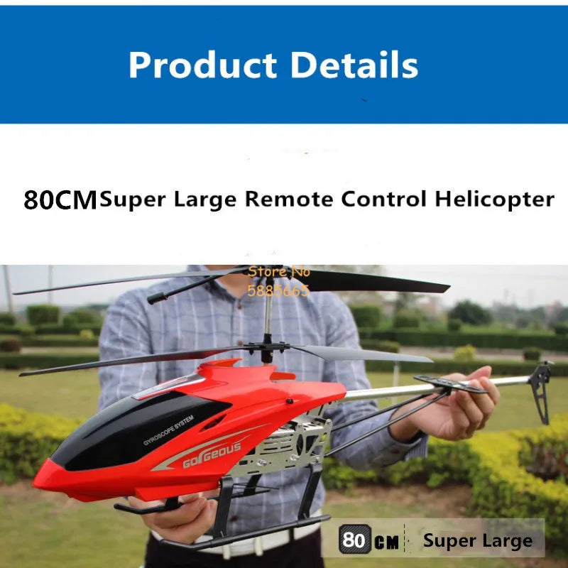 80CM Rc Helicopter - Big Alloy Remote Control Helicopter Model Dual Flexible Propeller Anti-Crash LED Colorful Light Electric RC Helicopter Toy 114 80CM Rc Helicopter, Super Large Remote Control Helicopter 'Storerno 58886 52 80 C