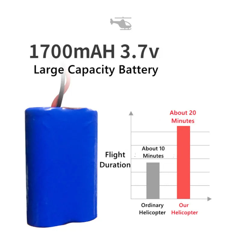 50CM RC Helicopter, 1700mAH 3.7v Large Capacity Battery About 20 Minutes About 10 Flight