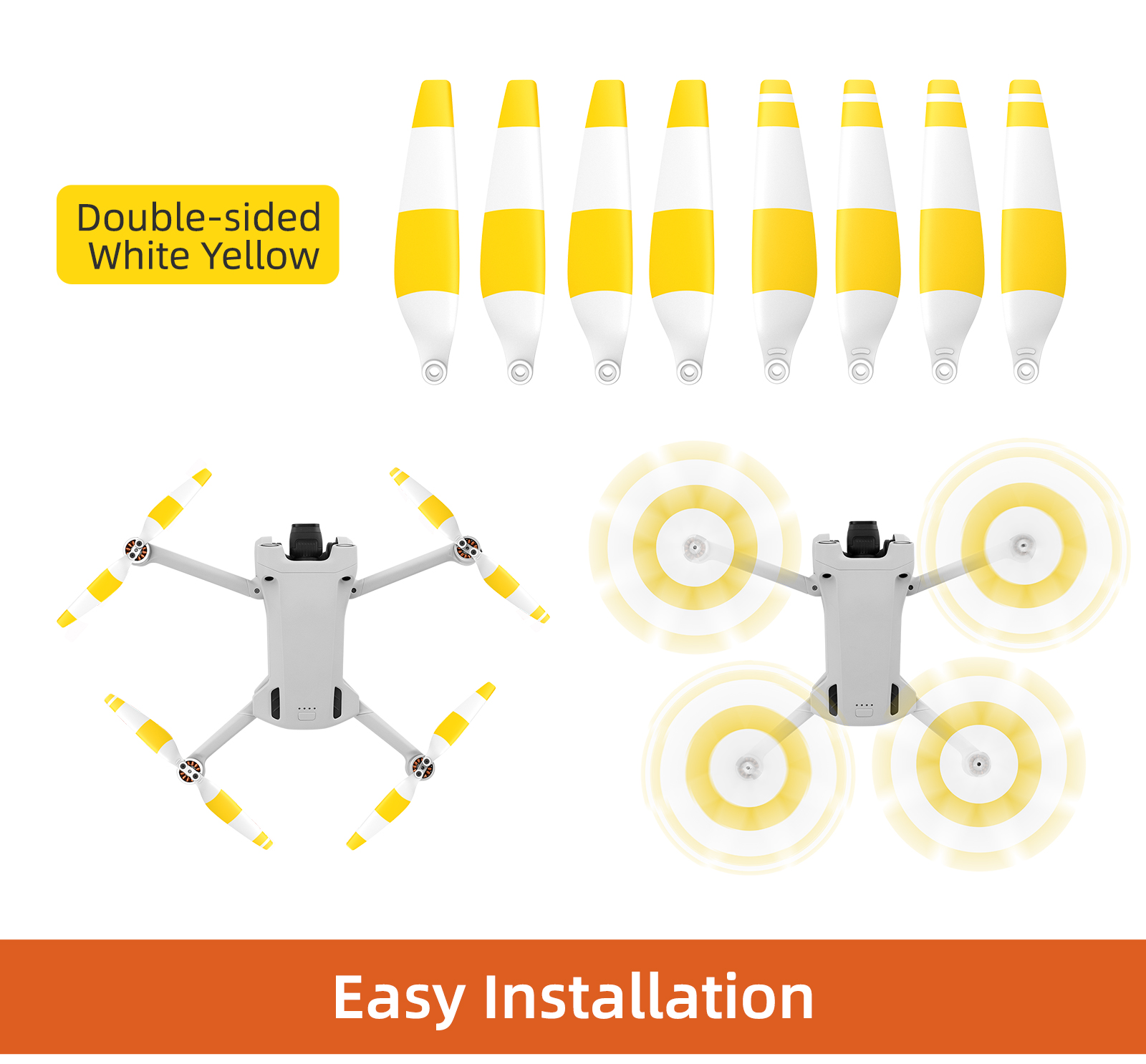 Sunnylife Propellers for DJI Mini 3 Pro MINI 4 PRO drone - Prop Accessories Less Lower Noise Reduction Quick Release Propeller 41 Double-sided White Yellow Easy