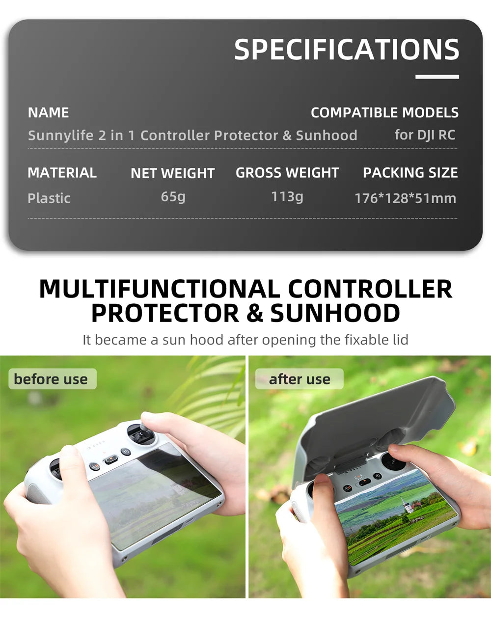 Sunnylife 2 in 1 Controller Protector & Sunhood for DJI RC .