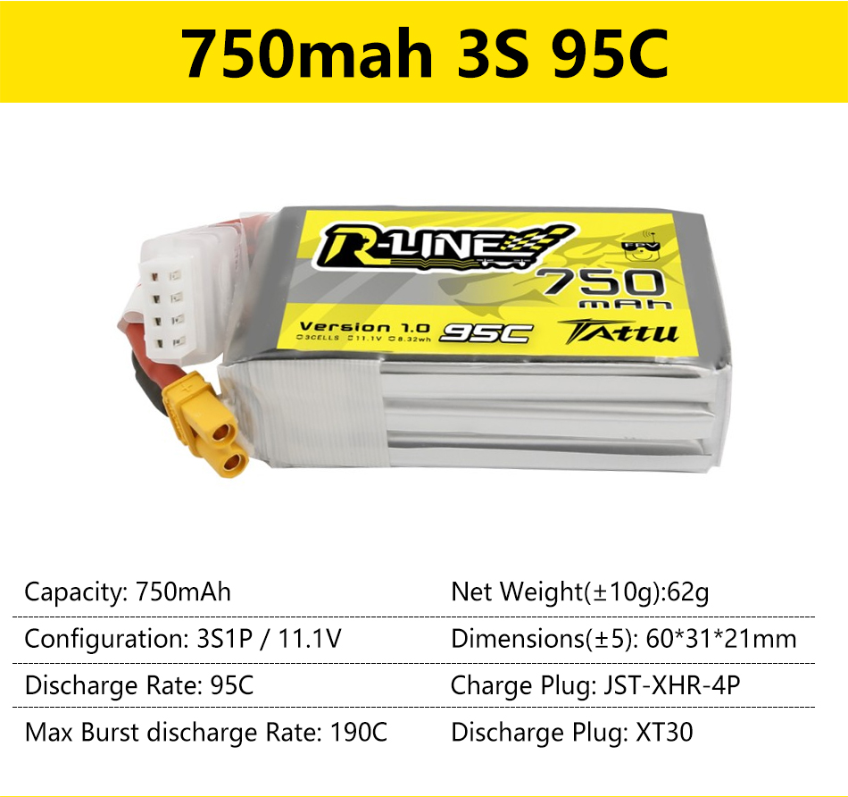 Gens Ace Tattu R-Line 1.0 2.0 LiPo Rechargeable Battery 550/650/750/850/1050/1300/1550/1800mah 95C 3S 4S 6S for RC FPV Racing 68 Gens Ace Tattu R-Line